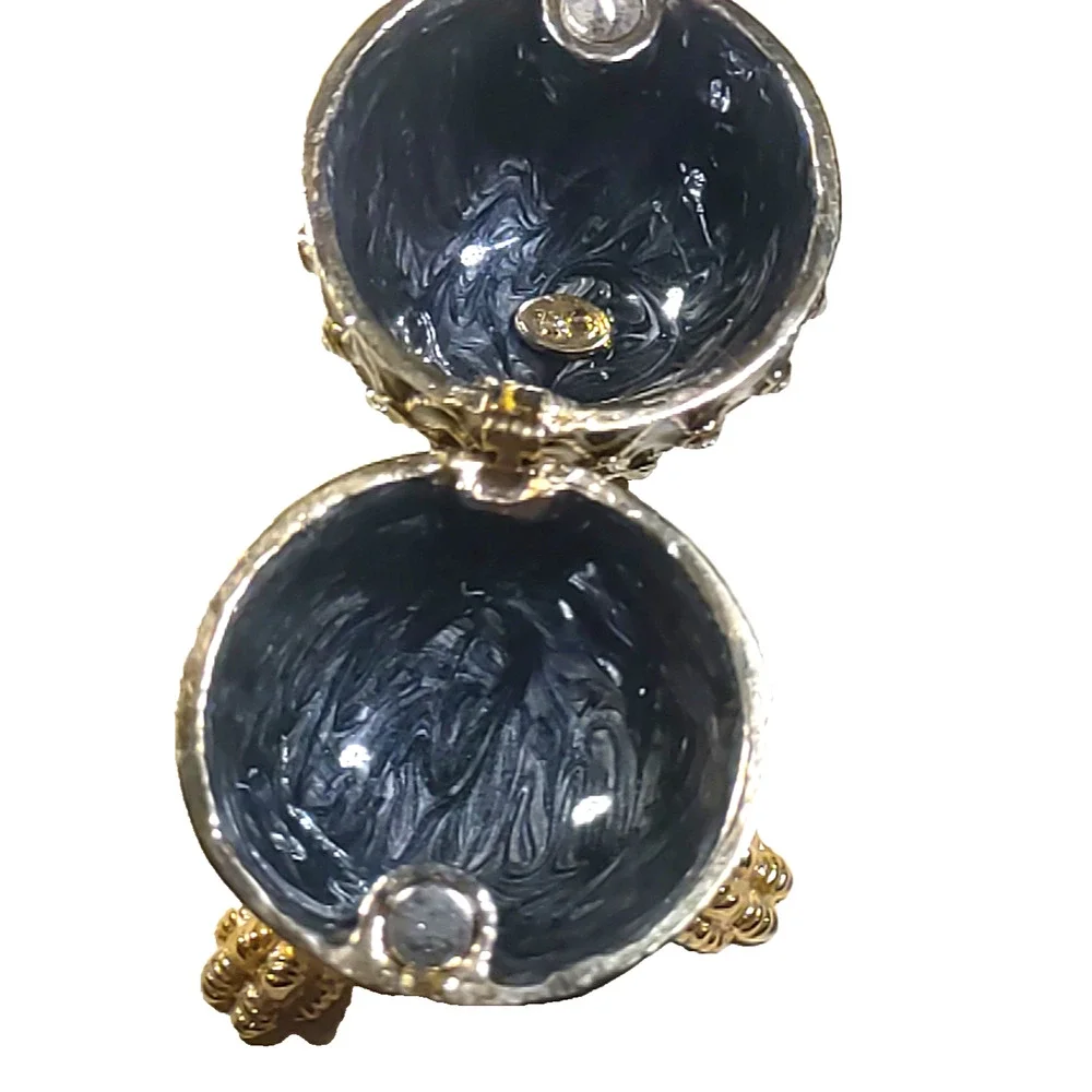 Ciel Egg Trinket Box Black Gold Tone Details Rhinestones Stand Elegant